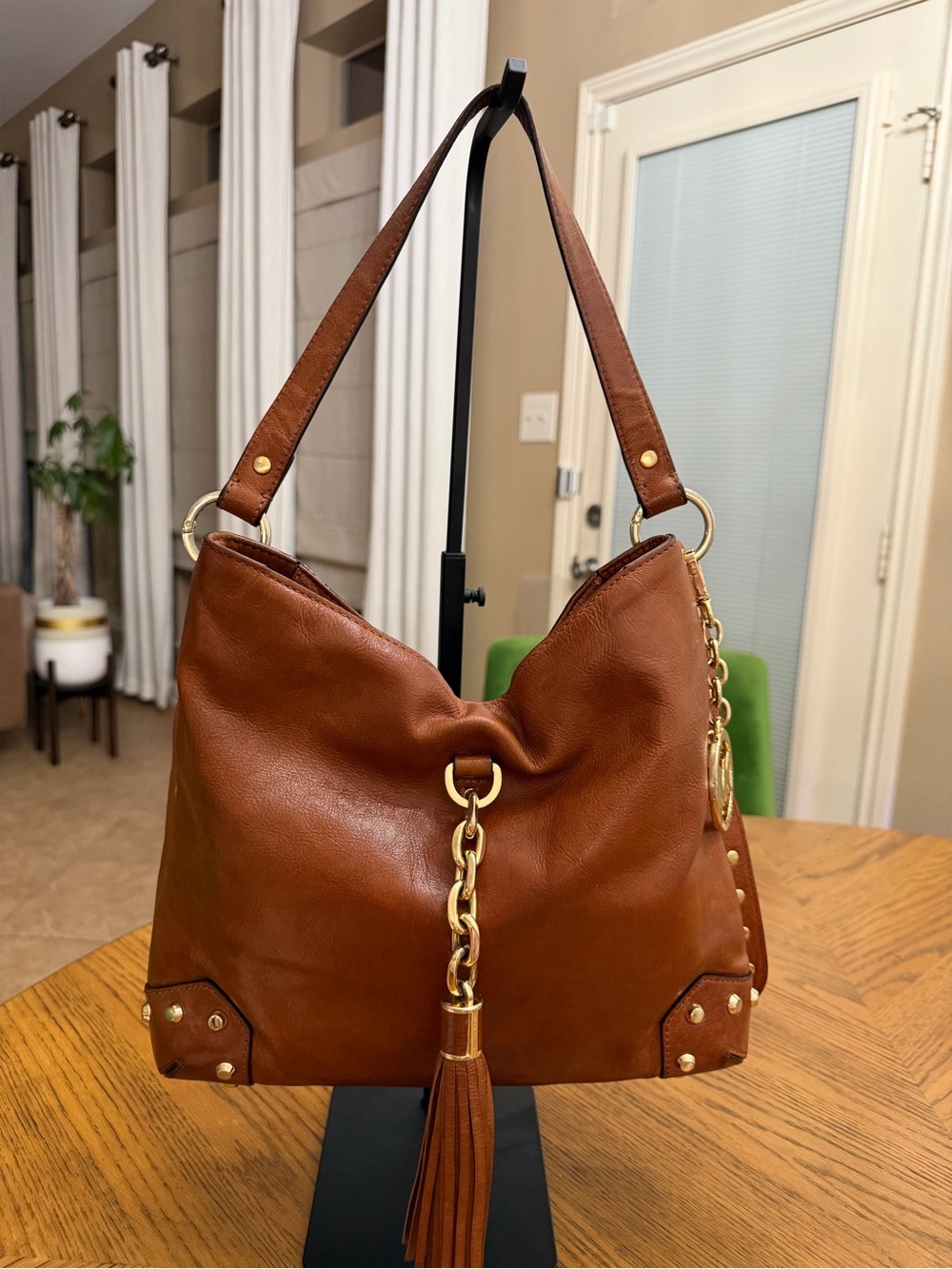 Y2K Michael Kors Cognac Leather Tassel Hobo Bag